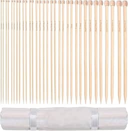 Agulha de tricô de bambu Curtzy - 16 pares de agulhas de tricô de madeira com estojo de armazenamento - ideal para suéteres, projetos de renda e flor - o melhor conjunto para iniciantes e profissionais