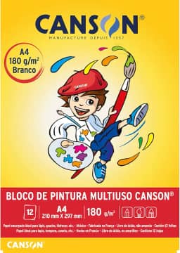 CANSON Escolar, Papel de Pintura Multiuso em Bloco 180g/m², Tamanho A4