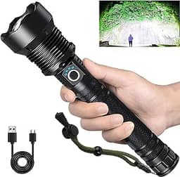 Lanternas recarregáveis de 90.000 lúmens, lanterna de LED super brilhante de alto lúmens, com cabo USB, 5 modos à prova d'água, lanterna de flash potente para acampamento, caminhada