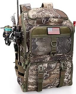 rillrun Mochila de pesca com suportes de vara, melhor caixa de equipamentos para homens, bolsa grande de 42 L, loja de equipamentos de pesca