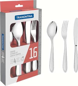 Faqueiro Tramontina Laguna em Aço Inox com Facas de Mesa Acabamento em Brilho com Detalhes no Cabo 16 Peças