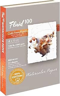 Bloco de papel fluido 100 aquarela, 10 x 15 cm, 15 folhas, 63,5 kg (300 g/m²) 100% algodão prensado a frio para pintura de artistas e mídia úmida