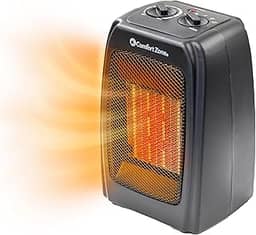 Comfort Zone Aquecedor Pessoal de Cerâmica CZ442E, 1500W, Térmico, 3 Níveis de Calor, Proteção Contra Superaquecimento, Preto