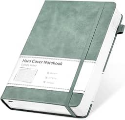 CAGIE Caderno de uso diário forrado unissex, 320 páginas, papel de 100 g/m2, pautado, couro, A5, capa dura, 14 x 21 cm, verde