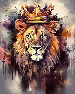 TUMOVO Pintura de leão por números, coroa e leão por números para adultos, pintura por números para decoração de parede de casa, pintura a óleo de animais coloridos com pincéis e pigmento, 40,6 x 50,8