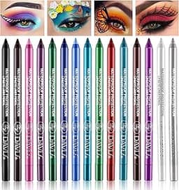 LemonSac Conjunto de 15 canetas delineadoras coloridas, lápis de sombra, delineador com glitter metálico fosco e pérola para mulheres, delineador de olhos e lábios, conjunto profissional de maquiagem