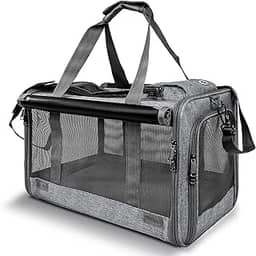 Bolsa Transporte Pet para Avião Cabine Viagem Ventilação Cães e Gatos Reforçada até 9kg Tela Arejada Alça e Tapete Removível (Cinza)