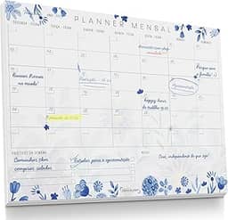 Planner Agenda Mensal Floral Azul - 50 folhas - tamanho A4