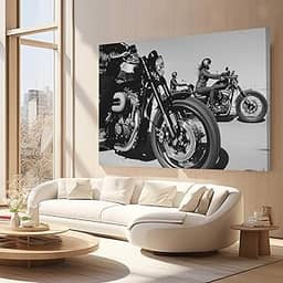 Quadros Decorativos para Quarto Sala 90x60 Motos Harley Preto e Branco Grande Escritório Hall