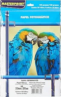 Papel Fotográfico, Inkjet, Glossy, 180g, Masterprint, Multicor, A4, Pacote de 20