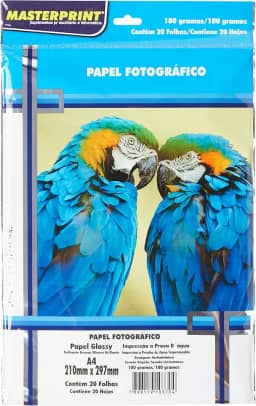Papel Fotográfico, Inkjet, Glossy, 180g, Masterprint, Multicor, A4, Pacote de 20