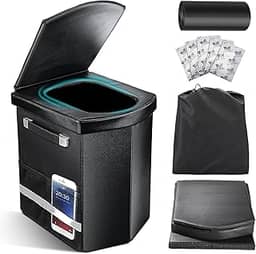 Sckee - Vaso Sanitário Portátil XL para Adultos, 42 cm de Altura, com Tampa e Bolsa de Transporte, Preto Escuro
