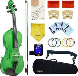 Crafteem Roupa de violino premium colorida verde 1/2 violino para iniciantes adultos crianças com fita de dedo de 5 cores - violino iniciante feito à mão para estudantes.