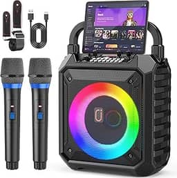 JYX Caixa de Som com Microfone para Adultos e Crianças, Caixa de Som Bluetooth Portátil com 2 Microfones e Luzes de DJ para Festas e Reuniões em Casa, Suporta USB/TF/AUX/REC(50W)