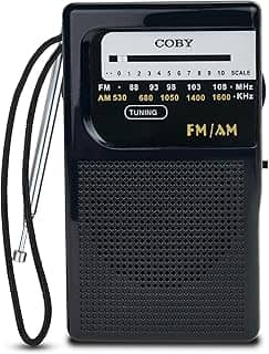 Coby Rádio Portátil AM FM, de Bolso, Bateria de 800 Horas, Mini Antena Interna e Externa, Emergência, Compacto, Transistor Retrô