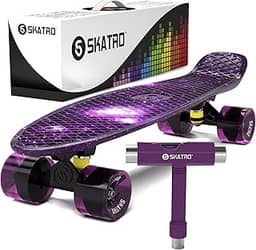 Skatro Skate Mini Cruiser. Placa de plástico estilo retrô de 56 x 15 cm vem completa