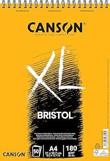 CANSON XL Bristol, Caderno Papel Acetinado com Espiral 180g/m², Tamanho A4: 21 x 29,7cm, 50 Folhas