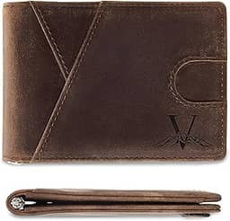 Carteira masculina de couro genuíno com clipe para dinheiro, carteira fina com bloqueio de RFID para homens, iniciais personalizadas, bolso frontal, porta-cartão de crédito minimalista
