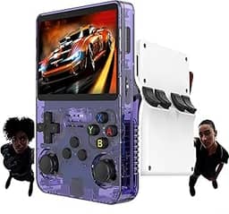 videogame portátil console portátil R36S, com cartão TF de 128GB integrado e suporte a mais de 10000 videogames retro. Possui uma tela IPS de 3,5 polegadas (roxo)