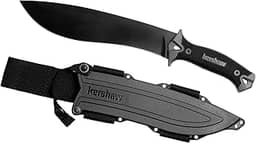 Kershaw Acampamento; facão completo de uso duro; acabamento básico de revestimento em pó; alça de borracha de fácil aderência; bainha moldada incluída; 450 g