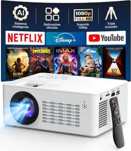 Projetor Portátil Android, WiFi 6 e Bluetooth 5.1, Suporte 4K e 1080P Full HD, Tecnologia LED, HDMI/USB/Áudio/TF, Compatível com Android/iOS, Com Suporte Tripé, Ideal para Casa, Escritório e Aula
