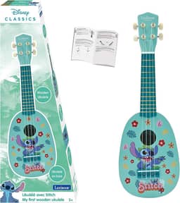 Lexibook, Disney Stitch, My First Wooden Ukulele, 4 cordas de nylon, 53 cm, guia incluído, azul, K230D