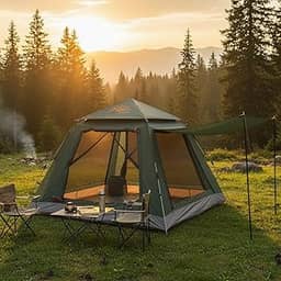 Barraca de Camping 2-4 Pessoas Impermeável Automática com Mosquiteiro, ComVobertura e Proteção Solar Dobrável Camping Equipamentos,Dobrável