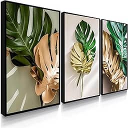 Quadro Decorativo Folhas e Plantas Verdes Amazonia Gold Fácil Fixação com Fita Dupla Face