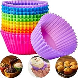 Kit 12 Formas Silicone Antiaderente para Cupcake e Bolo – Forminhas Coloridas Reutilizáveis Forno e Air Fryer – Forma Muffin Redonda Flexível