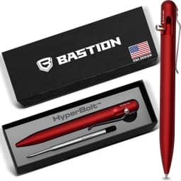 BASTION Caneta de alumínio Bolt Action com capa de presente - Caneta de metal leve retrátil executiva de luxo - Bolso de escritório recarregável com tinta EDC Caneta esferográfica para homens e mulheres (vermelho)
