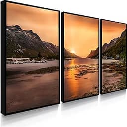 Kit 3 Quadros Decorativo Sala Quarto Linda Paisagem Natureza Cachoeira Praia (Imagem 7)