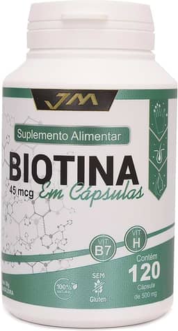 Biotina Pura 120 Capsulas Vitamina B7 JM Suplementos - Cabelo Pele Unha Vitamina Para Homens e Mulheres Firmeza