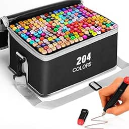 Caneta Marcador Para Colorir Desenho Profissional 204 Cores Conjunto De Canetinhas Pontas Duplas Codificados por Cores Vivas para Desenho