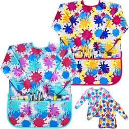 J MARK Avental infantil impermeável para pintura, 2 unidades, manga comprida e 2 bolsos para assar, comer, artes e artesanato