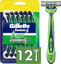Gillette Sensor3 Sensitive Navalha descartável masculina, 12 lâminas
