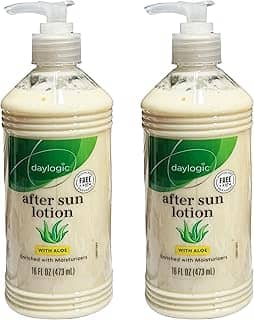 Daylogic Loção pós-sol com Aloe Vera, pacote com 2, hidratante corporal refrescante e hidratante para alívio de queimaduras solares para pele queimada pelo sol, fórmula não oleosa de absorção rápida