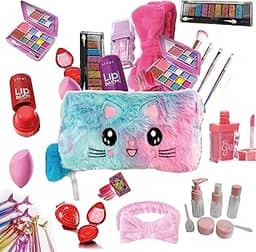 Maquiagem Infantil Menina Brinquedo Kit Gatinha Paletas de Sombras Gloss Labial Faixa Skin Care Pincéis Sereia Acessórios Maleta Maquiagem Completa Crianças Jovens Adolescente mais de 20 itens Beleza