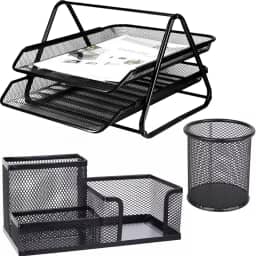 Kit Escritório Organizador de Mesa Escritório Aramado – Conjunto Porta Lápis, Organizador Multiuso e Porta Documentos – Jogo de Escritório para Home Office, Escrivaninha e Espaço de Trabalho