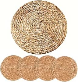 Jogo Americano Sousplat 4 Peças Redondo Natural 100% Fibra De Alga Artesanal