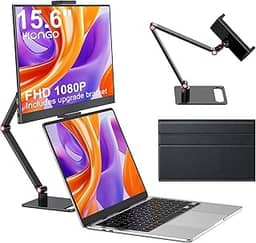 HONGO Monitor portátil com suporte de 15,6 polegadas, extensor de tela para laptop 1080p FHD para USB C hdmi tela portátil Vesa compatível com Windows Mac/Android/Switch/PS5