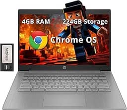 HP Laptop Chromebook HD de 14 polegadas para negócios e estudantes, Intel Celeron N4120, 4 GB LPDDR4, 224 GB de armazenamento (64 GB eMMC + estação de ancoragem de 160 GB), gráficos UHD, webcam,