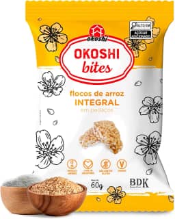 OKOSHI - Arroz caramelizado Okoshi Bites Integral - Flocos de Arroz Caramelizado em Pedaços - Snacks Saudáveis, Lanches Fit para a Dieta - Vegano, Sem Glúten, Lactose e Gordura Trans - Kosher - 60g