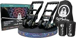ZenMonkey Kit Slackline de 2,5 cm com sistema de catraca dupla, correias de dois tons, comprimento de 25 m, protetores de árvores e bolsa de transporte
