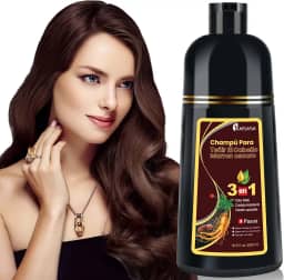 Shampoo Colorante 3 em 1 KAISASA, Marrom Escuro, 500ml, com Óleo de Argan e Azeite, Cobertura de Grisalhos