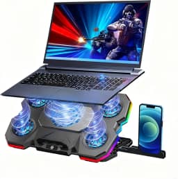 Base Cooler Notebook com 5 Ventiladores de Alta Performance até 2.600 RPM,10 Modos RGB,5 Níveis de Ângulo Ajustável para Laptops 9-17 Polegadas - Suporte com Cooler Universal,Resfriamento Silencioso