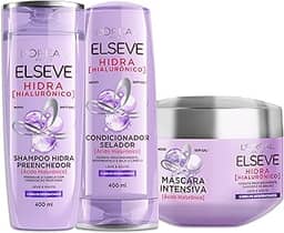 L'Oréal Paris Elseve Hidra Hialurônico Kit - Shampoo 400ml + Condicionador 400ml + Creme de Tratamento 300G