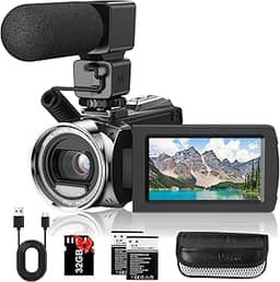 Rawiemy Filmadora de vídeo FHD 1080p 36MP YouTube Vlogging gravador de câmera 3.0 polegadas tela de rotação de 270 graus 18X câmeras de zoom digital com microfone, cartão SD de 32 GB e 2 baterias