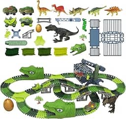 Pista de Carrinhos Dinossauro com 2 Carrinhos com Luz 277 Peças Brinquedo Infantil