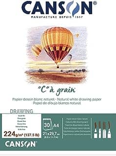 CANSON C à Grain, Papel para Desenho em Bloco, Gramatura 224 g/m², Tamanho A4, 30 Folhas