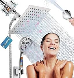 Ducha filtrada de 20 cm com cabeça de chuveiro de mão combo chuveiro quadrado com filtros de chuveiro para água dura, chuveiros de banheiro com mangueira, chuveiro com spray de mão embutido lavagem